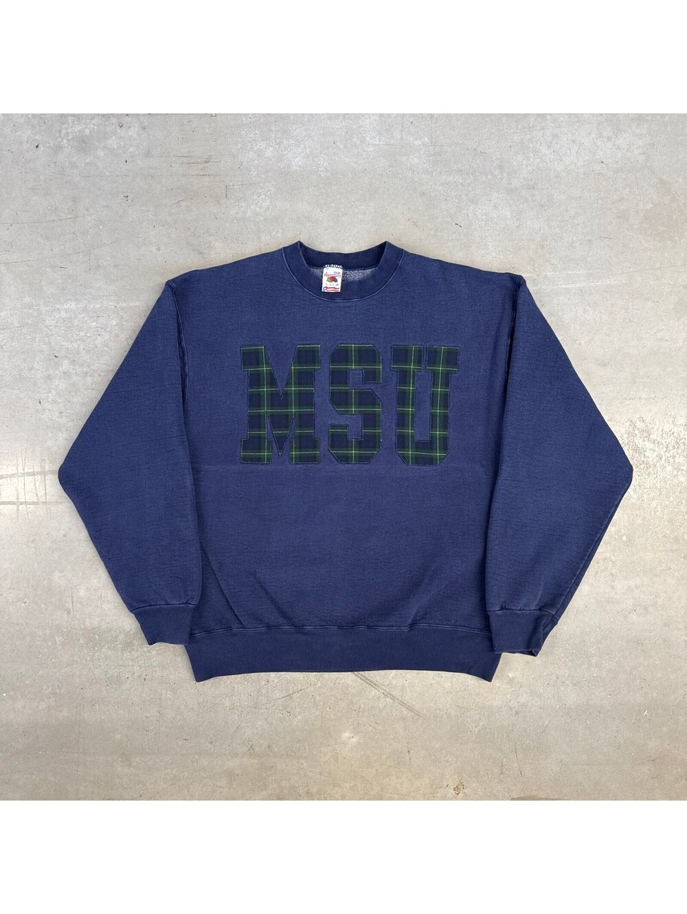 Vintage 90s Michigan State University Heavyweight Crewneck Sweatshirt Navy Large